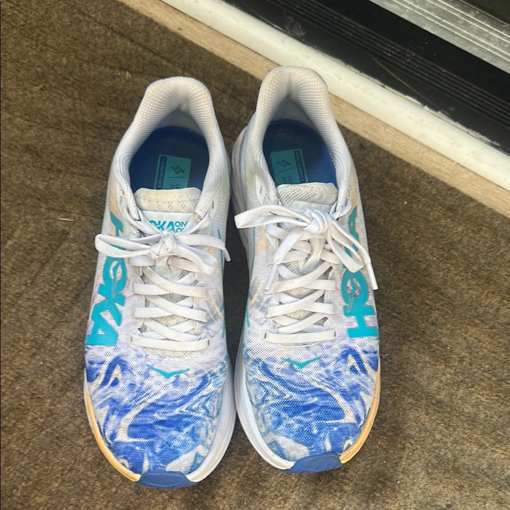 Hoka Ocean Wave Athletic Shoes White Aqua Blue